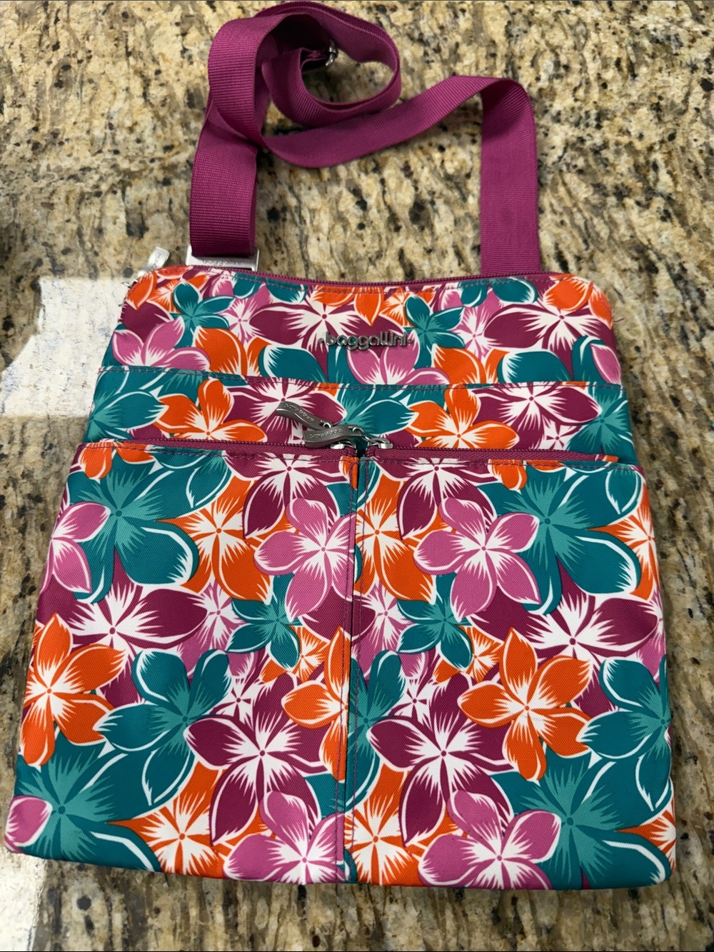 Baggallini Floral Crossbody Bag - Purple Teal Orange